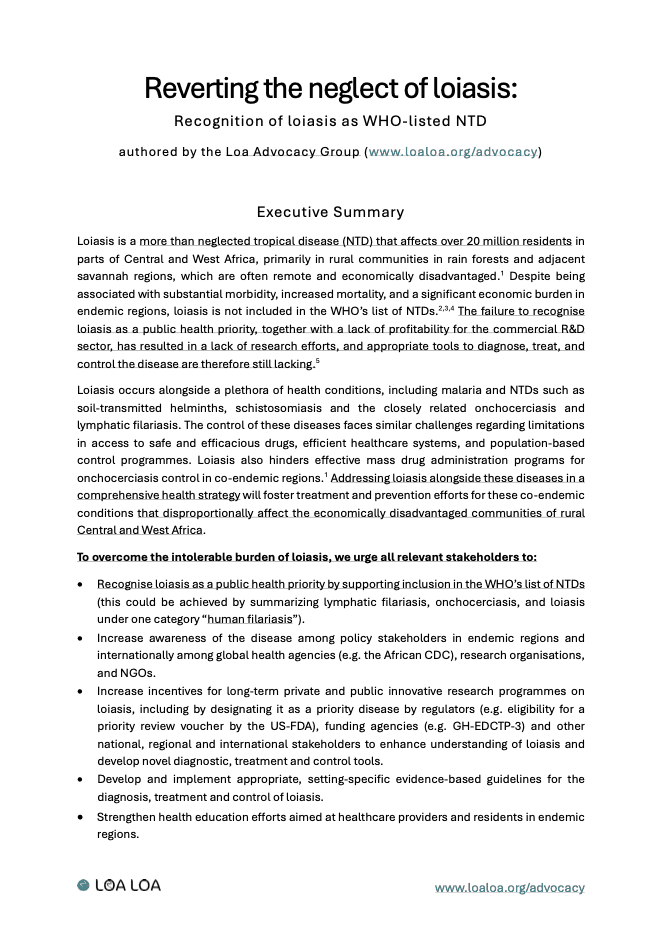 Loaloa advocacy document First page of the Loaloa advocacy document linked next to the picture